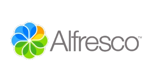 Alfresco logo featuring a multicolored, abstract flower-like icon on the left and the word Alfresco in gray letters on the right.