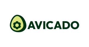 Logo with a green avocado shape on the left, its pit resembling a gear, followed by the word AVICADO in bold green letters on a light background.