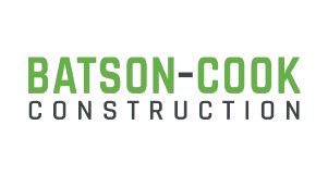 Batson-Cook Construction logo with Batson-Cook in bold green letters and Construction below in smaller black letters on a light background.