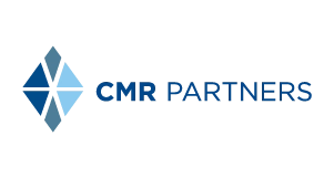CMR Partners logo featuring a blue geometric diamond shape on the left and the text CMR PARTNERS in blue on the right, set against a light gray background.