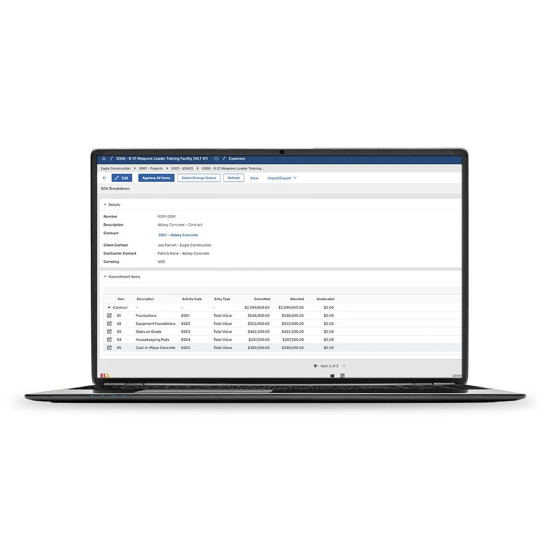 A laptop displays a financial transaction management dashboard with tables listing account numbers, payees, dates, reference numbers, and amounts in USD currency. The background is white.