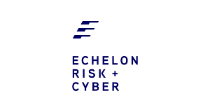 Navy blue stylized letter E above the text Echelon Risk + Cyber on a light gray background.