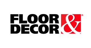 Floor & Decor logo with bold black text reading FLOOR & DECOR next to a red square containing a large white ampersand symbol.