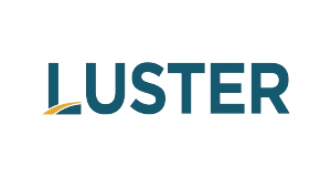 The word LUSTER in blue capital letters on a light background, with a yellow curved line under the letter L..
