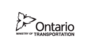 Ontario Ministry of Transportation logo with a stylized trillium flower on the left and the words “Ontario Ministry of Transportation” on the right.