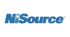 NiSource logo in blue text with a white burst design within the N, all on a light gray background.