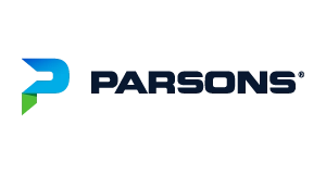 Parsons logo with a stylized blue and green P followed by the word PARSONS in bold, dark blue letters on a light gray background.
