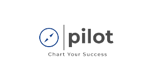 A blue compass icon next to the word pilot in bold gray text, with the tagline Chart Your Success underneath on a light gray background.