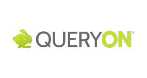 Logo with a green rabbit icon to the left of the word QUERYON, where QUERY is in gray and ON is in green. The background is light gray.