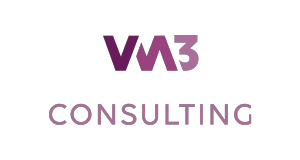 Logo with the stylized letters VM3 in purple gradient above the word CONSULTING in purple, on a light gray background.