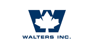 Blue W with a white maple leaf in the center, above the text WALTERS INC. on a light gray background.