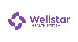 Wellstar Health System logo with a purple circular geometric design next to the words “Wellstar Health System” in purple text on a light gray background.