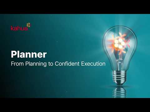 A glowing lightbulb on a teal background, with Planner: From Planning to Confident Execution and the Kahua logo in red at the top left.