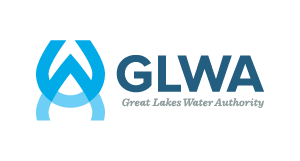 GLWA logo with stylized blue letters forming a wave, next to GLWA in bold text and Great Lakes Water Authority below in smaller font.