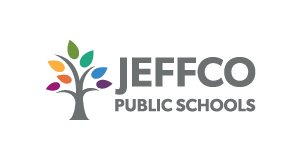 Logo of Jeffco Public Schools with a stylized gray tree featuring colorful leaves on the left, and the words JEFFCO PUBLIC SCHOOLS in gray text on the right. The background is light gray.