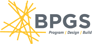 BPGS logo with overlapping yellow lines on the left and BPGS Program | Design | Build in gray and gold text on the right.